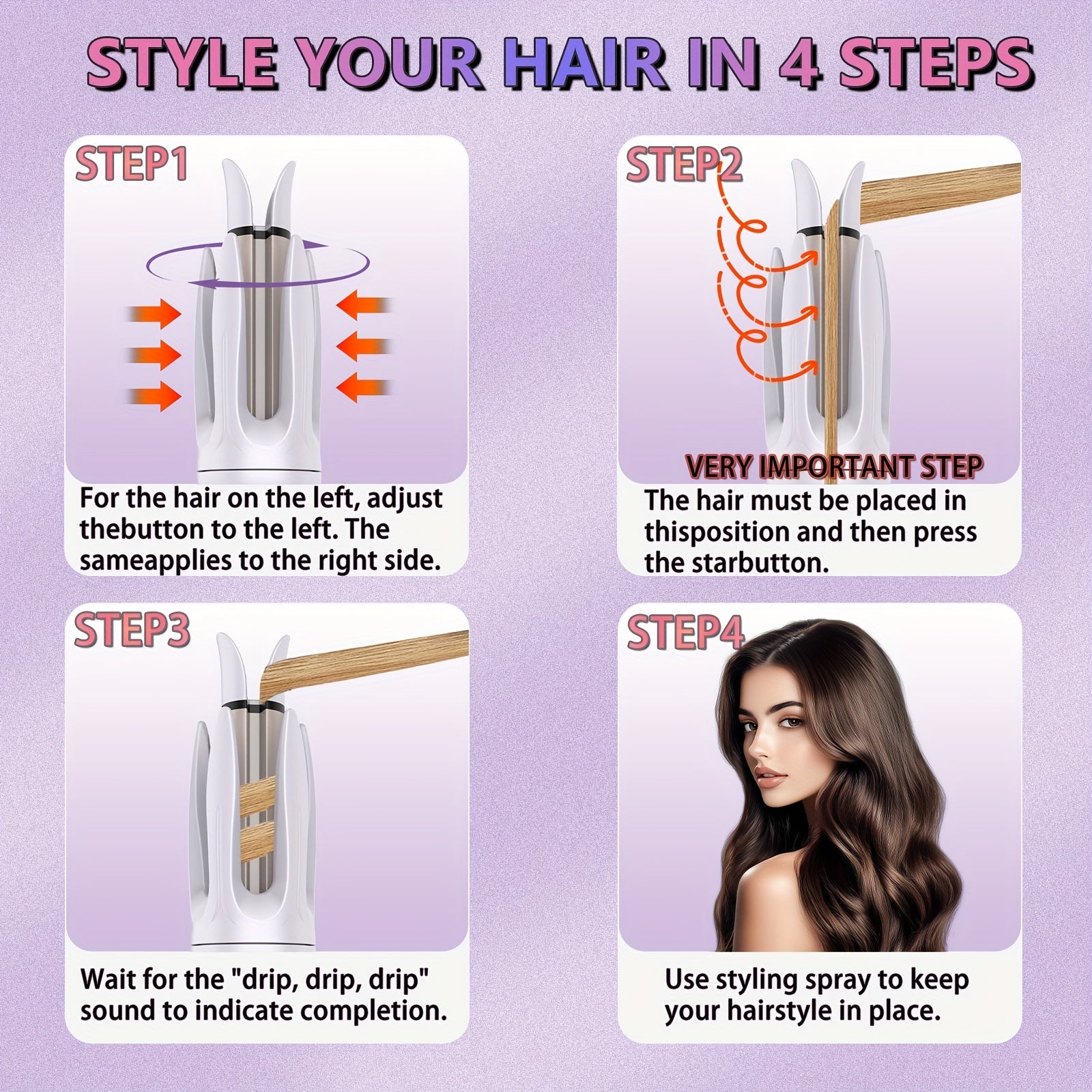 Genai Automatic Hair Curler: 28Mm Barrel, 4 Temperature Options, Negative Ion Technology, The Essential Tool for Hair Styling & A Travel Essential for Easy Curls