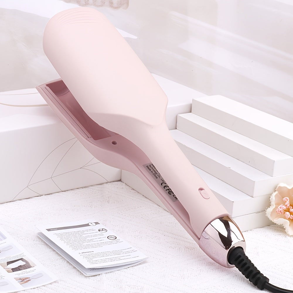 Pink Anti-Scald Fast Heating Hair Curler with Adjustable Temperature Control, 1. 25 Inch Dual Barrels for Effortless Waves, 360° Rotating Cord, Ergonomic Design for Dry Hair Styling