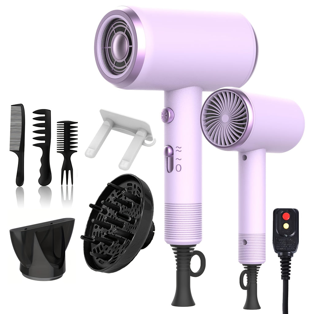 Professional Ionic Hair Dryer with Diffuser Attachment - Ionic Technology for faster drying, 2 Speeds & 3 \u002FCool Settings, Ionic generator ionizes the air for faster evaporation, Brushed Motor for Straight\u002FCurly\u002FWavy Hair - Suitable for Home