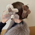 Chic Plush Bear Hair Claw Clip - Elegant & Strong Grip for Thick, Curly, Straight Hair - Perfect Valentine's Day or New Year's Accessory for Women