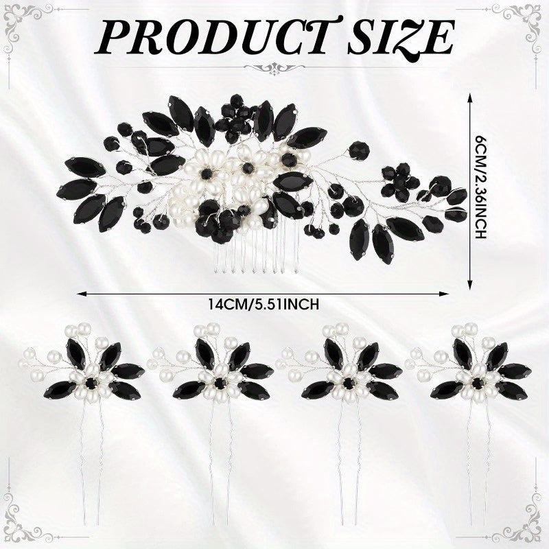 5pcs Sparkling Wedding Hair Clips with Artificial & Rhinestones - U-Shaped Side Combs for Braids, Buns, Updos - Bridal Hair Accessories Suitable for Weddings, Proms, Banquets
