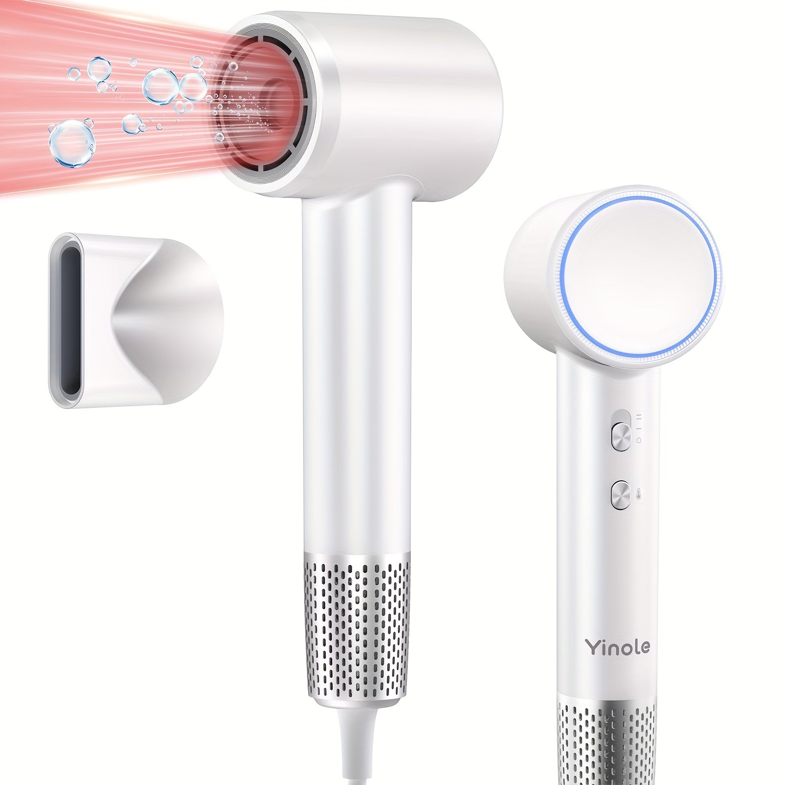 Yinole 1200W High-Speed Negative Ion Hair Dryer, 110, 000 RPM Brushless Motor For Fast Drying, Ionic Technology For Frizz-Free Smooth Hair, 3 Heat\u002F 2 Speed Settings, Magnetic Nozzle & Diffuser, 65dB Quiet, 0.9lb Lightweight