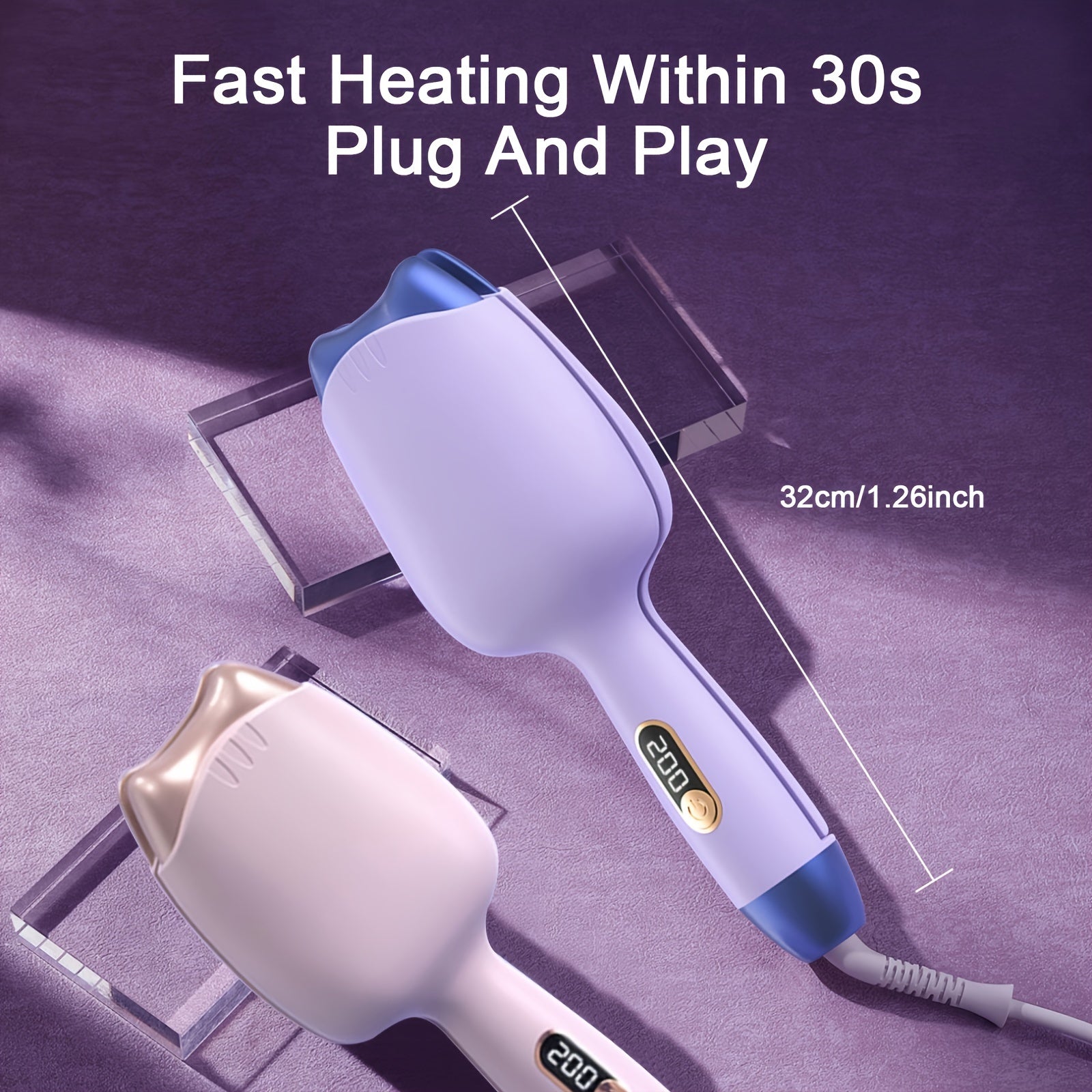 Mini Portable Curling Iron with LED Temperature Display & 3 Heat Settings - Fast Curler, Heat-Resistant Design for Professional Volume\u002Fwaves, Compact Styler Suitable for Women & Men, Home & Travel, Gift