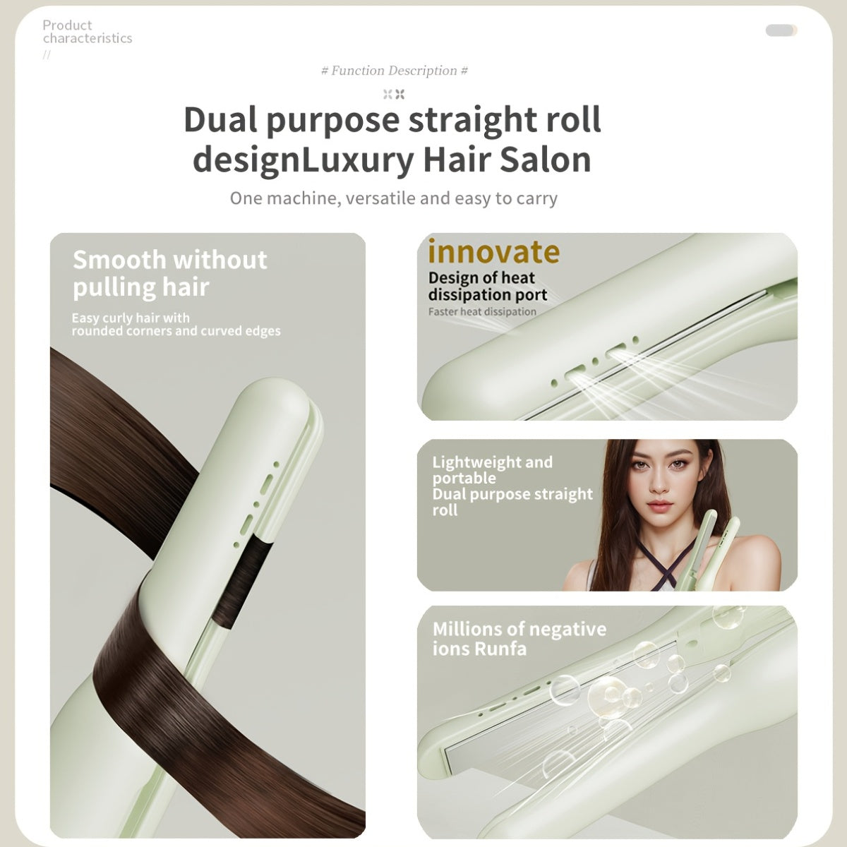 Eavalcro 2-In-1 Cordless Hair Straightener And Curler, Compact Hair Straightener with 3 Heat Settings, Heats Up in 60 Seconds, Portable Travel Flat Iron, Ionic Technology for Smooth, Frizz-Free Hair