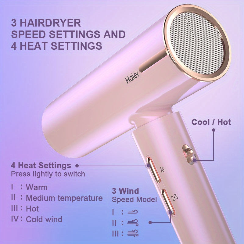 Haier High Speed Hair Dryer 200 Million Negative Ions, 100, 000 RPM Brushless Motor, 100 Times Precise Temperature Control, 4 Wind Speeds and 3 Wind Temperatures with Brushless Motor Hair Dryer with Leakage Protection Plug