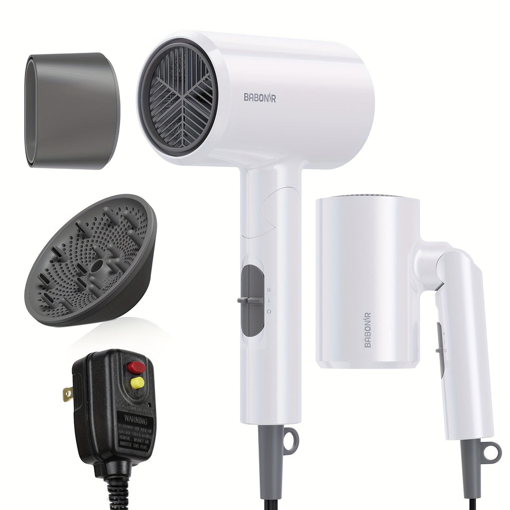 1875W High-power Pink Travel Hair Dryer, Foldable Design, With Diffuser And Focusing Nozzle, Compact Powerful Ion Hair Dryer, 3-speed Temperature Control And 2-speed Wind Speed, Fast Drying Hair