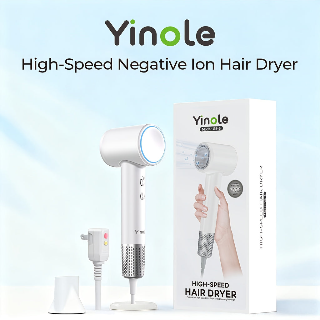 Yinole 1200W High-Speed Negative Ion Hair Dryer, 110, 000 RPM Brushless Motor For Fast Drying, Ionic Technology For Frizz-Free Smooth Hair, 3 Heat\u002F 2 Speed Settings, Magnetic Nozzle & Diffuser, 65dB Quiet, 0.9lb Lightweight