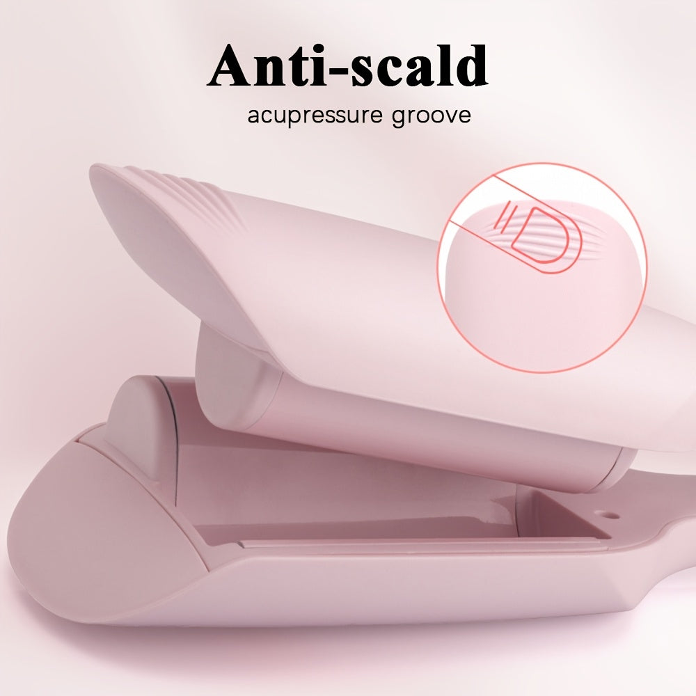 Pink Anti-Scald Fast Heating Hair Curler with Adjustable Temperature Control, 1. 25 Inch Dual Barrels for Effortless Waves, 360° Rotating Cord, Ergonomic Design for Dry Hair Styling