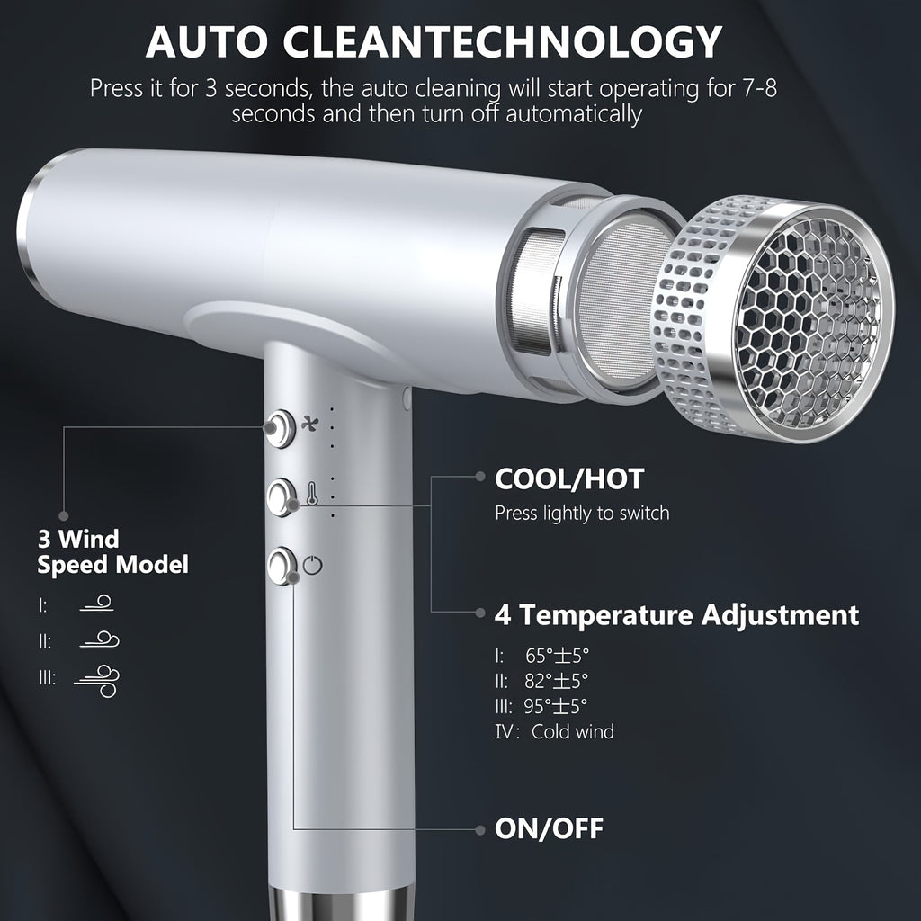 Professional Hair Dryer with Diffuser | High Speed, Brushless Motor, Ionic, Lightweight, Compact, Low Noise, 59.06inch-118.11inch Cord, 2000W, Metal, Non-foldable Handle, Leakage Protection Plug