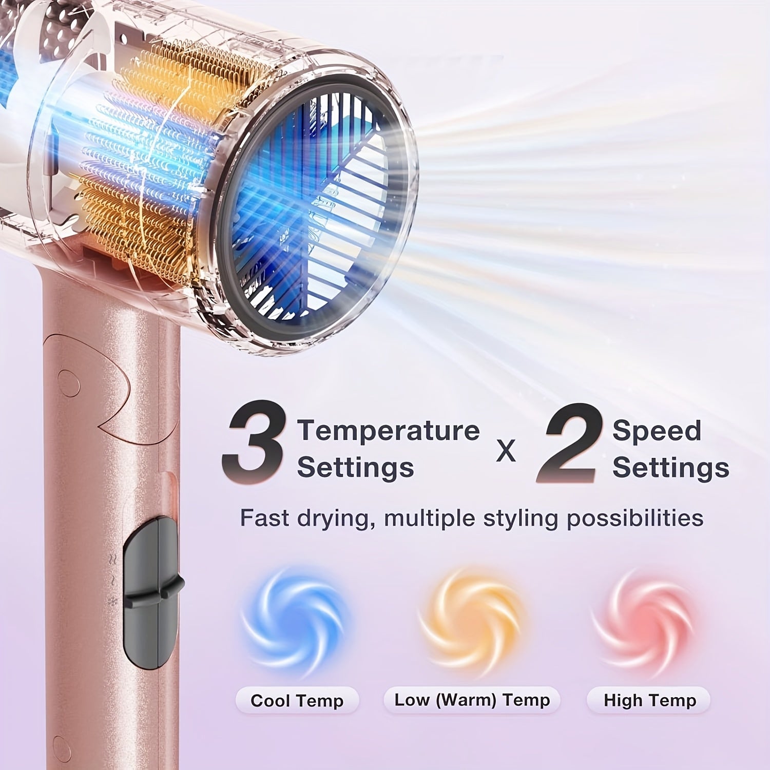 1875W High-power Pink Travel Hair Dryer, Foldable Design, With Diffuser And Focusing Nozzle, Compact Powerful Ion Hair Dryer, 3-speed Temperature Control And 2-speed Wind Speed, Fast Drying Hair