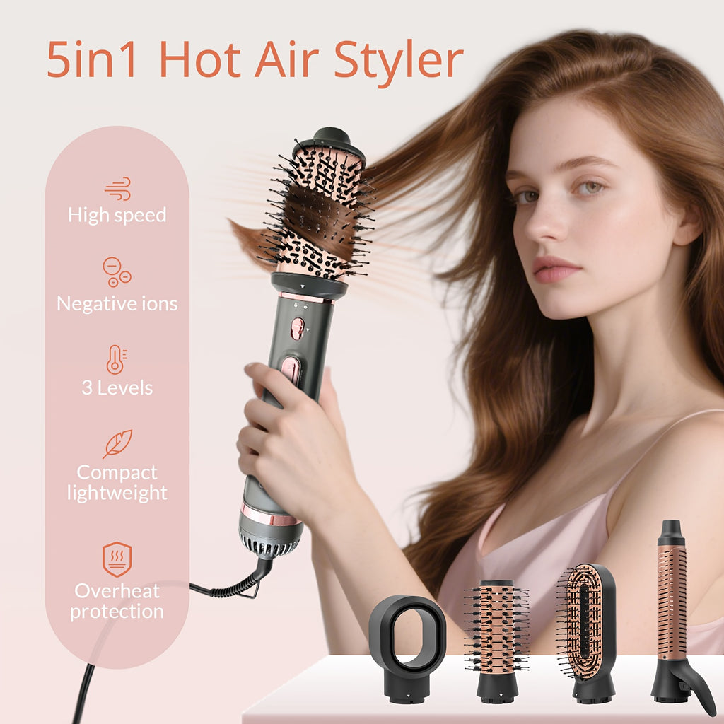 Versatile Hot Air Brush with Negative Ion Technology for Smooth, Frizz-Free Results. This Hair Dryer And Styling Combines The Functions of a Curling Iron And a Massage Straightening Brush, Featuring Various Temperature And Wind Speed Options
