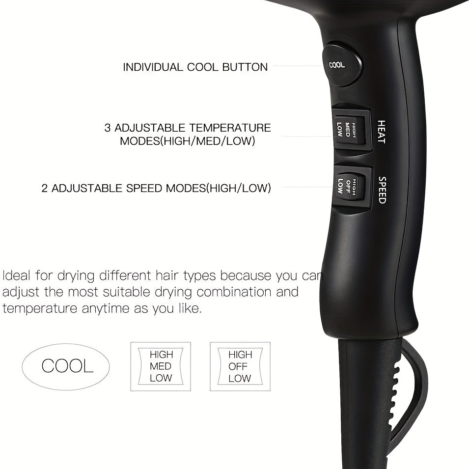 Professional Salon Hair Dryer Professional Salon Hair Dryer - 1875W AC Motor, Ionic & Far Infrared Technology, 3 Heat & 2 Speed Wind Cool, Non-Foldable Handle, US Plug, 1.5-3m Length, Sleek Hair Dryer, Brushed Motor