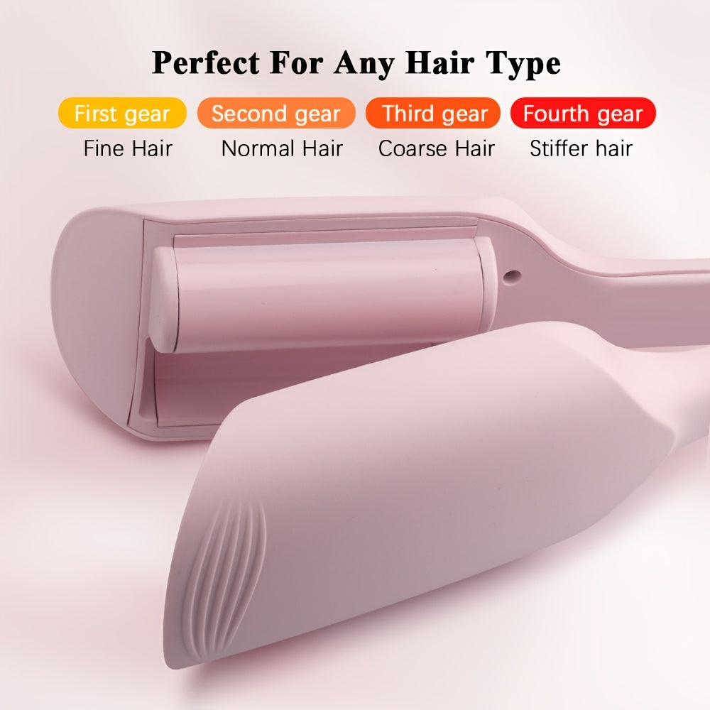 Pink Anti-Scald Fast Heating Hair Curler with Adjustable Temperature Control, 1. 25 Inch Dual Barrels for Effortless Waves, 360° Rotating Cord, Ergonomic Design for Dry Hair Styling
