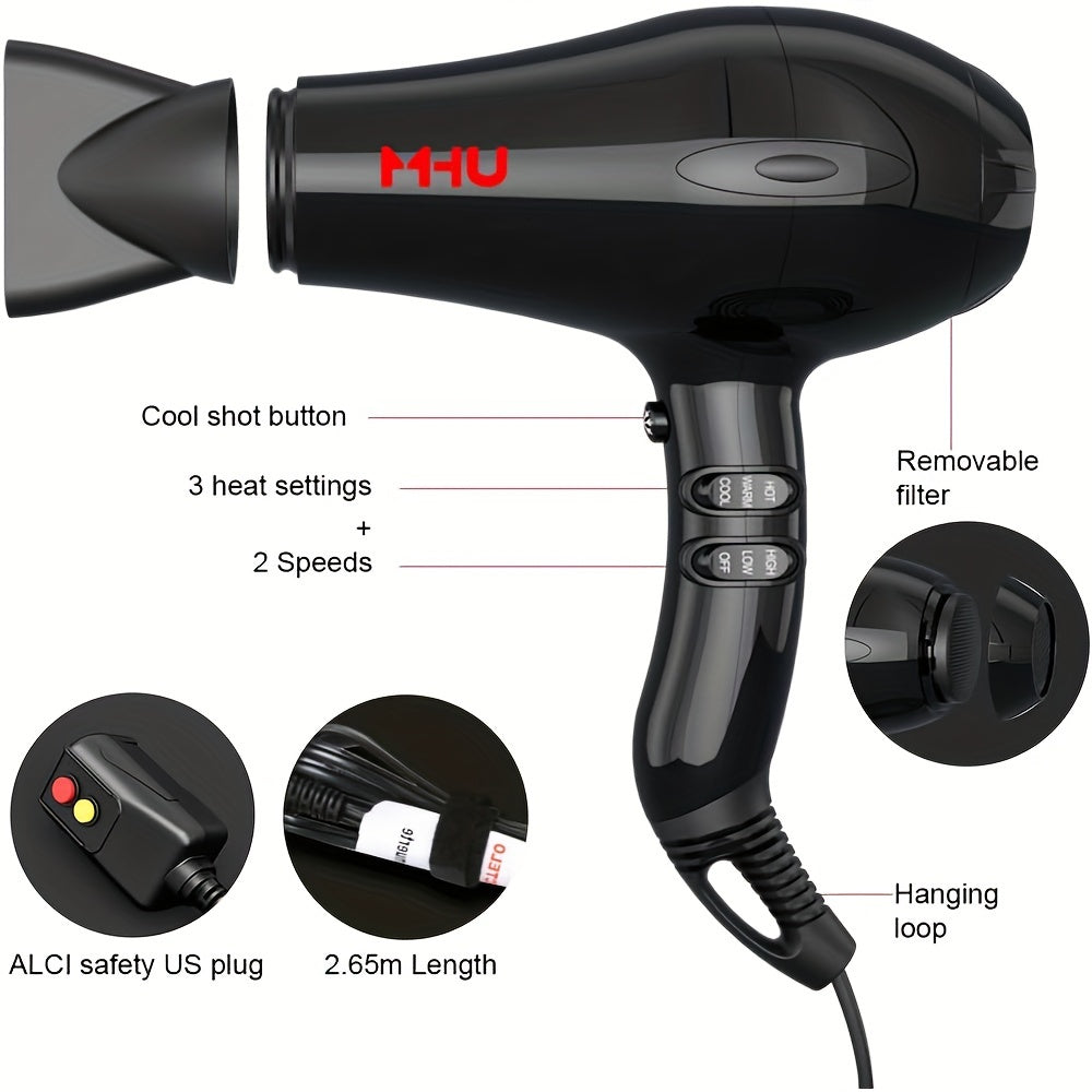 1875W Professional Hair Dryer with Ionic\u002F Technology & Negative Ion Generator - 4-in-1 Attachments (Diffuser, Comb, Concentrator Nozzles) - Fast Drying, Low Noise, Lightweight Blow Dryer for Thick\u002FThin Hair, Salon-Quality Styling ( Plug