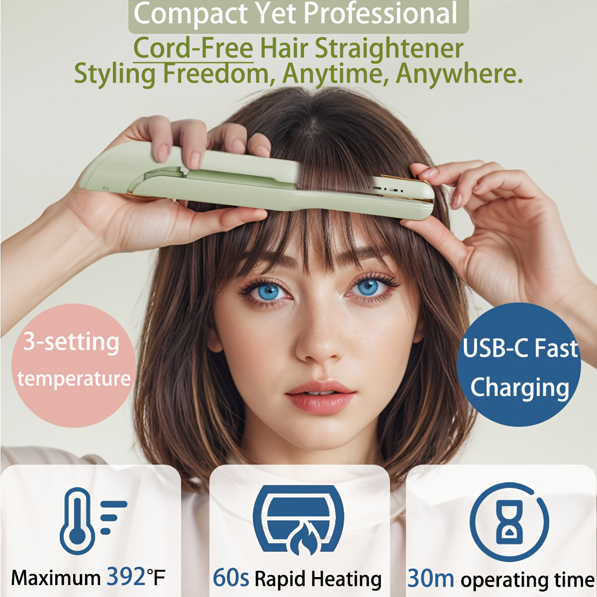 Eavalcro 2-In-1 Cordless Hair Straightener And Curler, Compact Hair Straightener with 3 Heat Settings, Heats Up in 60 Seconds, Portable Travel Flat Iron, Ionic Technology for Smooth, Frizz-Free Hair