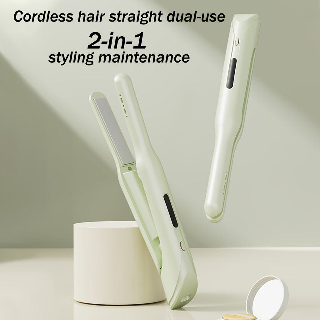 Eavalcro 2-In-1 Cordless Hair Straightener And Curler, Compact Hair Straightener with 3 Heat Settings, Heats Up in 60 Seconds, Portable Travel Flat Iron, Ionic Technology for Smooth, Frizz-Free Hair