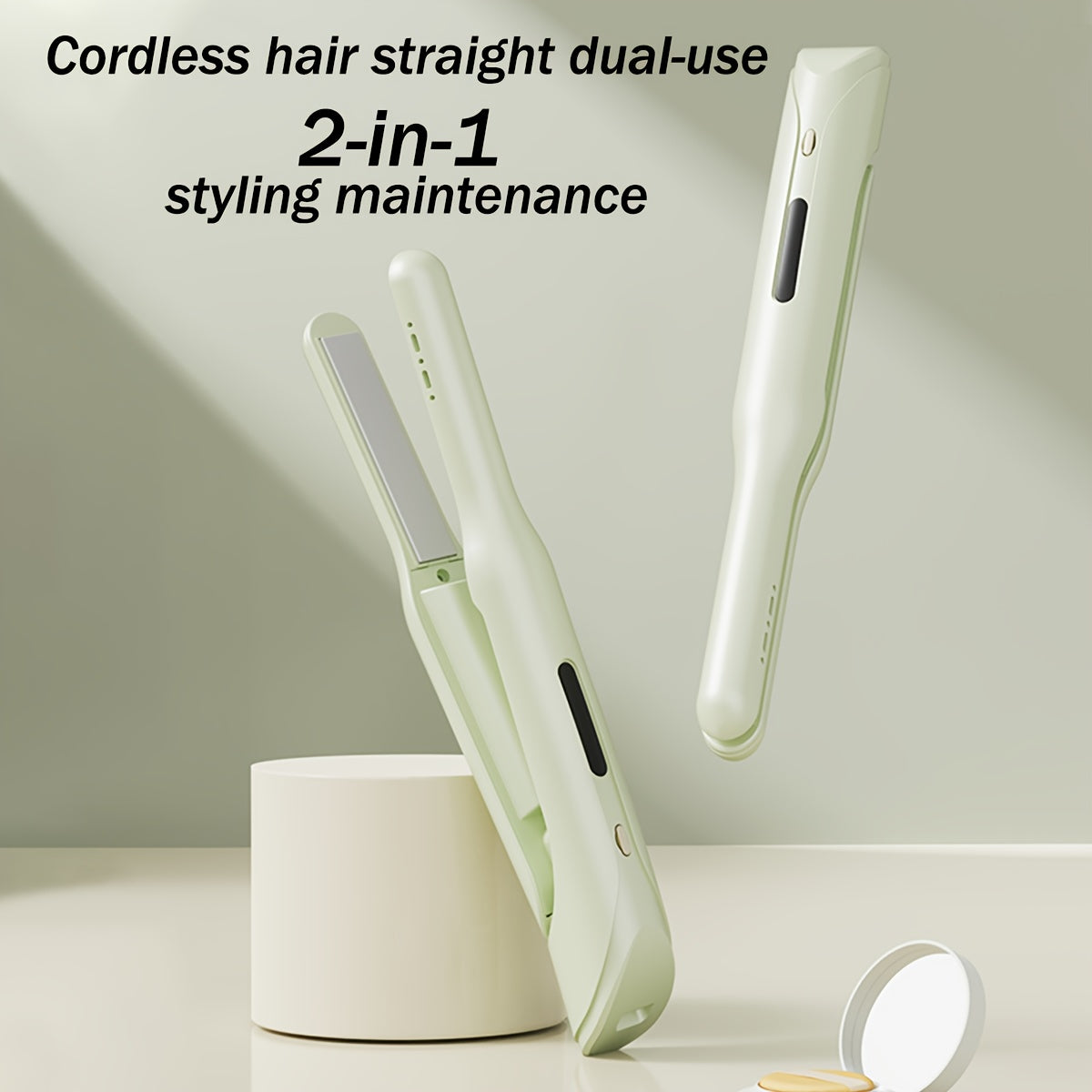 Eavalcro 2-In-1 Cordless Hair Straightener And Curler, Compact Hair Straightener with 3 Heat Settings, Heats Up in 60 Seconds, Portable Travel Flat Iron, Ionic Technology for Smooth, Frizz-Free Hair