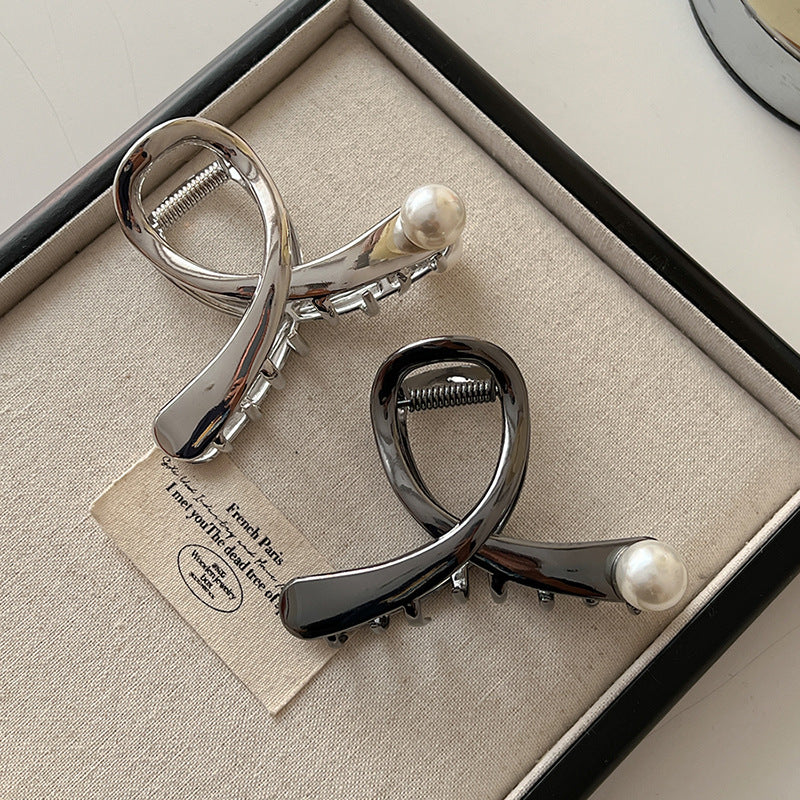 Metal Faux Pearl Hair Clip Women, New High-End Hairpin, Medium Size Shark Clip Back Of, Updo Hair