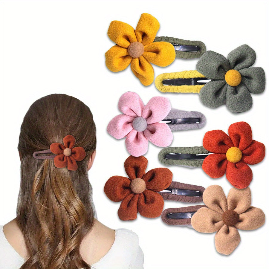6pcs Cute Flower Hair Clip - Non-Slip, Seamless, Duckbill Design, Ponytail Fixed Hair Clip, Convenient Styling, Very Suitable For Daily Commuting, Date Wear, Women's Fashion Accessories