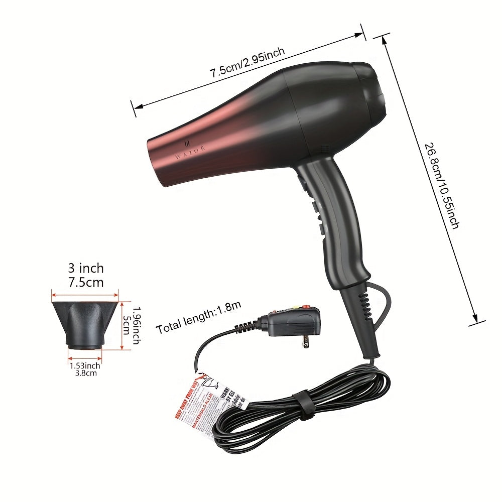 Professional Salon Hair Dryer Professional Salon Hair Dryer - 1875W AC Motor, Ionic & Far Infrared Technology, 3 Heat & 2 Speed Wind Cool, Non-Foldable Handle, US Plug, 1.5-3m Length, Sleek Hair Dryer, Brushed Motor