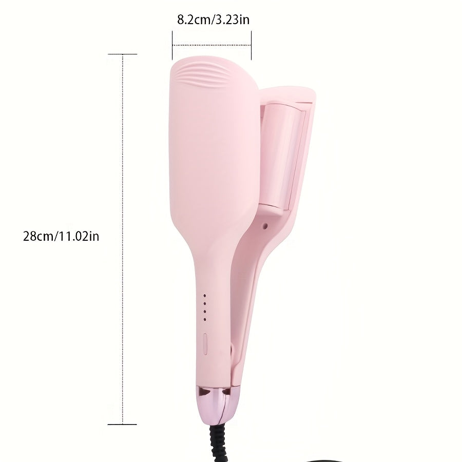 Pink Anti-Scald Fast Heating Hair Curler with Adjustable Temperature Control, 1. 25 Inch Dual Barrels for Effortless Waves, 360° Rotating Cord, Ergonomic Design for Dry Hair Styling