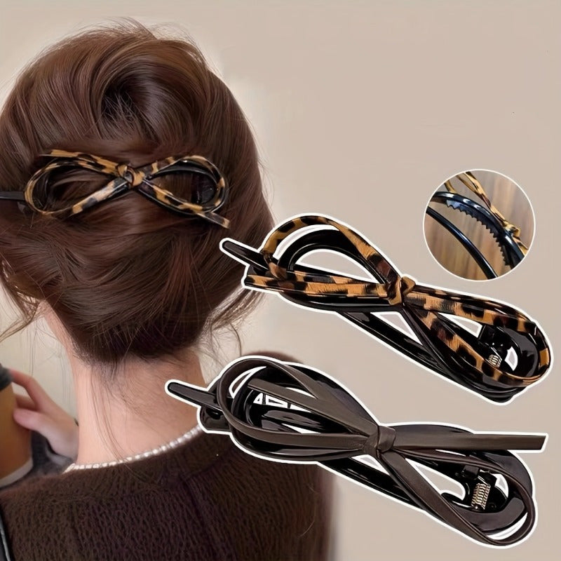 2pcs Bow hair clip, elegant leopard print hair clip, with a delicate feel, suitable for half body hairstyles and buns. Bow hair clip, formal hairstyle, exquisite design, fashionable craftsmanship, hair catcher, elegant women