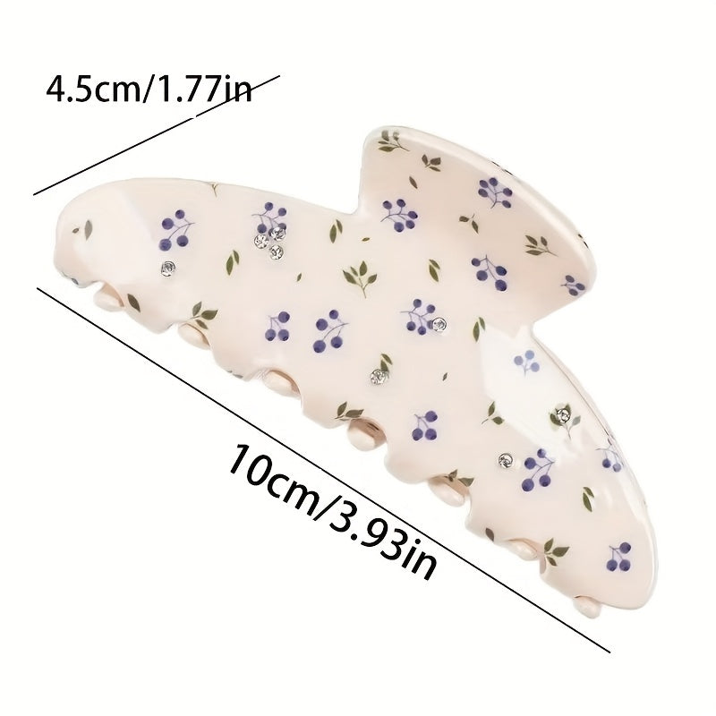 Single Sweet Cherry and Blueberry Floral Hair Clip | Perfect for Valentine'S Day, French Country Style Bun Maker, Fresh and Elegant Spring and Summer Style, Ideal for Medium and Long Hair with Rhinestone Details