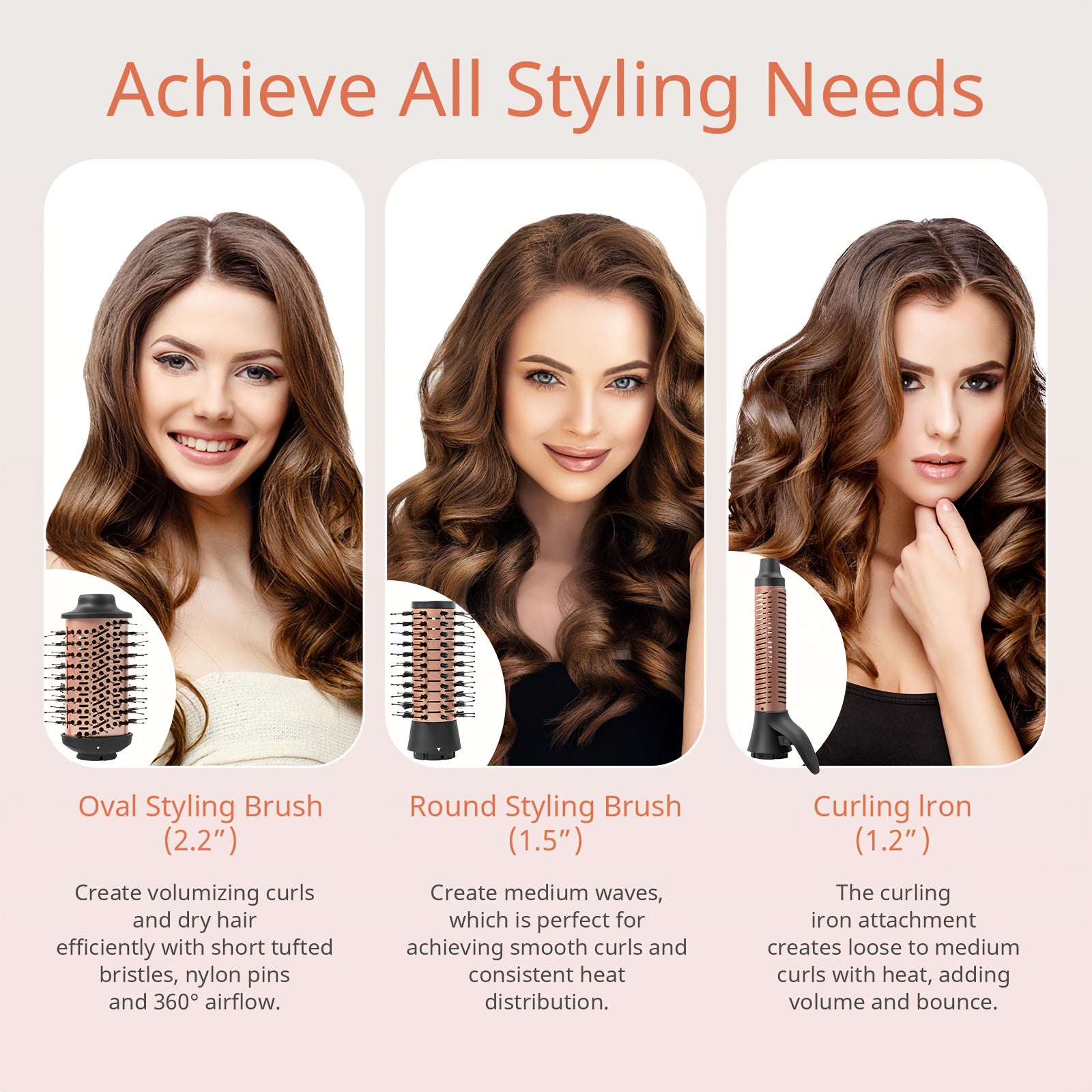 Versatile Hot Air Brush with Negative Ion Technology for Smooth, Frizz-Free Results. This Hair Dryer And Styling Combines The Functions of a Curling Iron And a Massage Straightening Brush, Featuring Various Temperature And Wind Speed Options