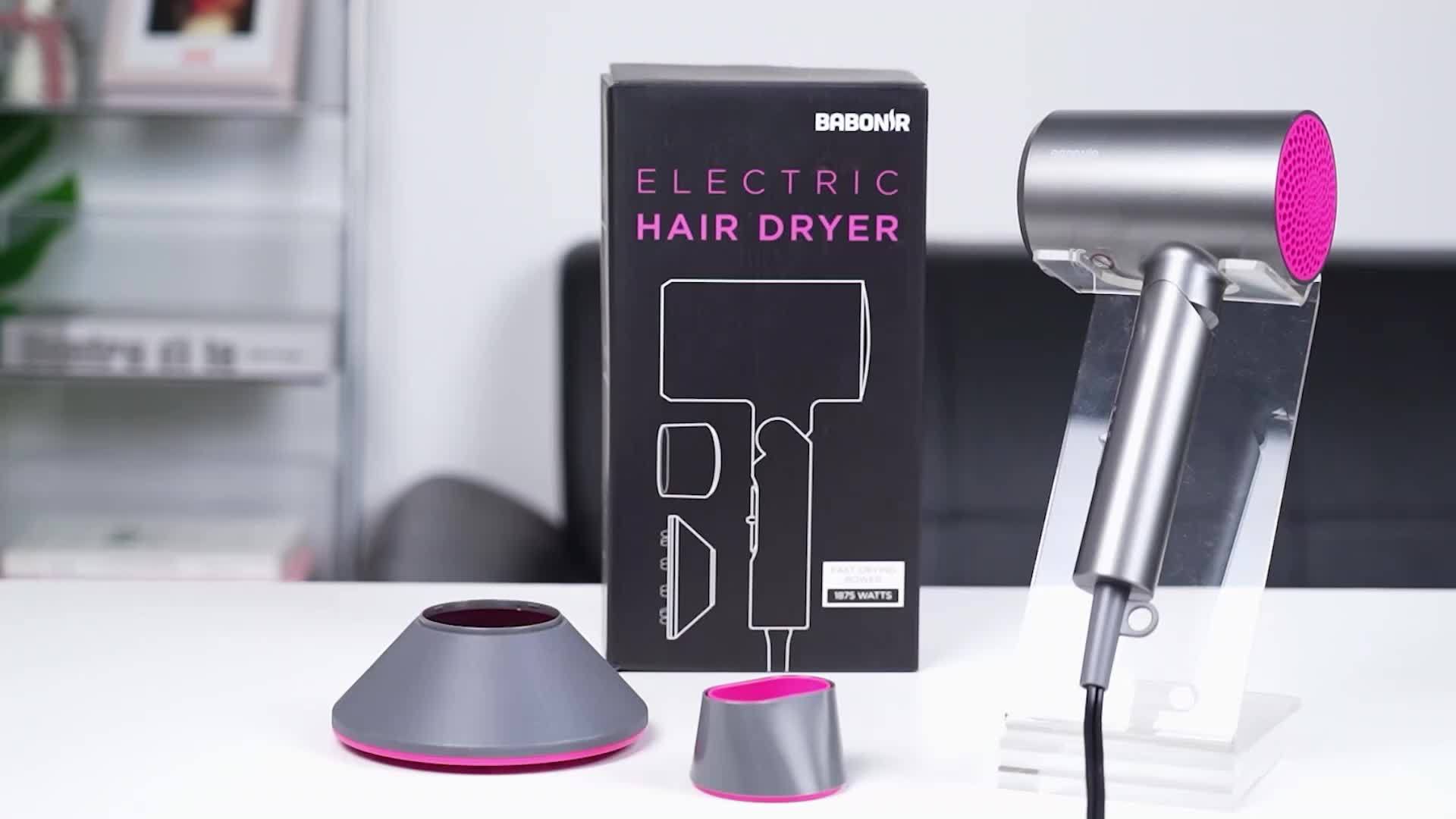 1875W High-power Pink Travel Hair Dryer, Foldable Design, With Diffuser And Focusing Nozzle, Compact Powerful Ion Hair Dryer, 3-speed Temperature Control And 2-speed Wind Speed, Fast Drying Hair